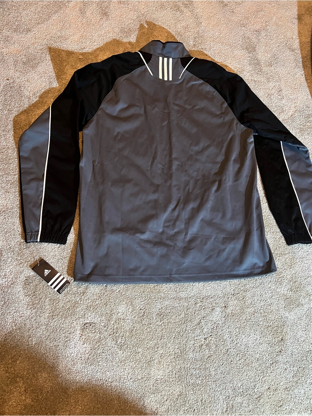 adidas Gray and Black Track Jacket with White Stripe Accents